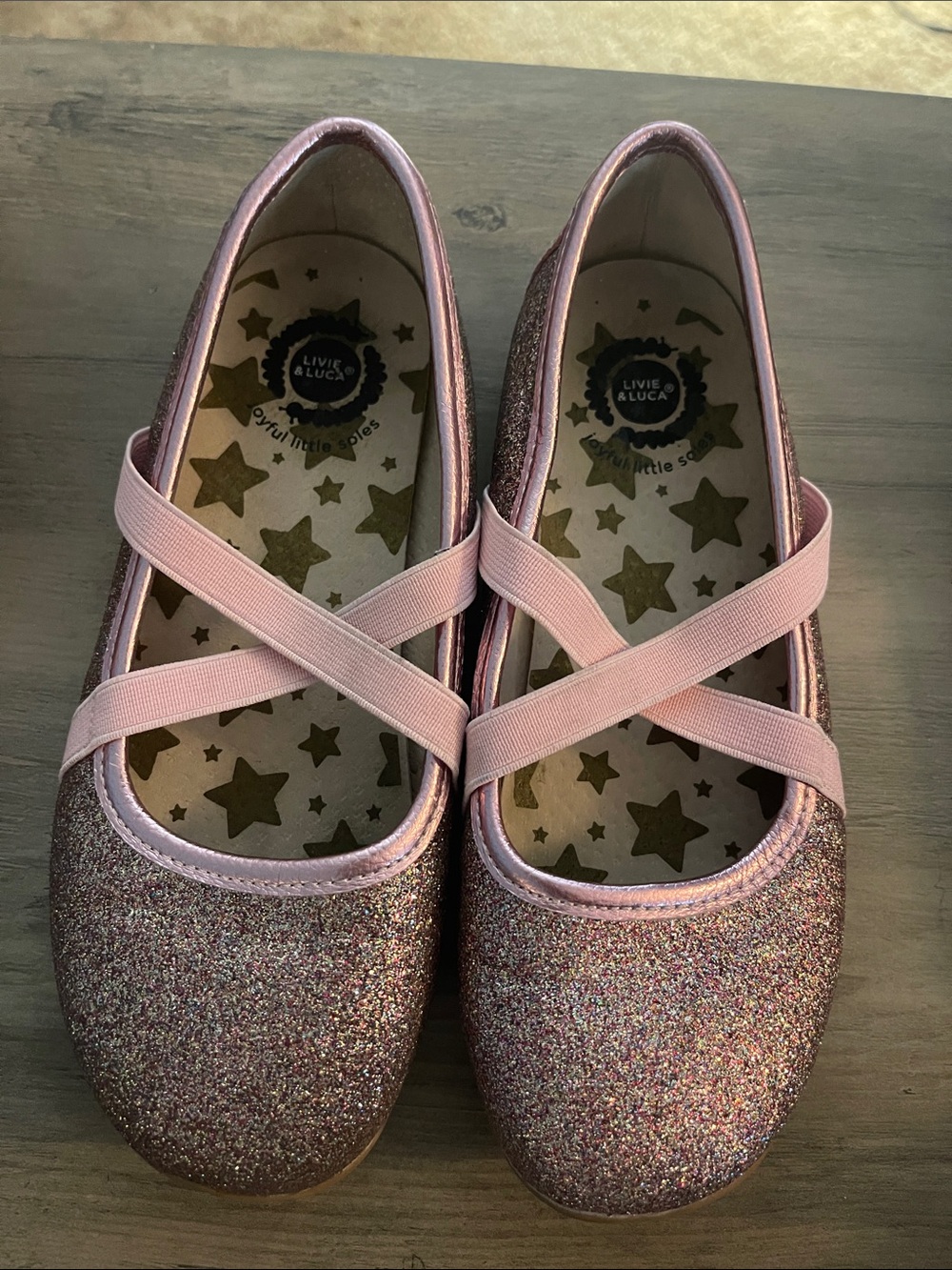 Livie & Luca Girls' Pink Glitter Cross-Strap Mary Janes